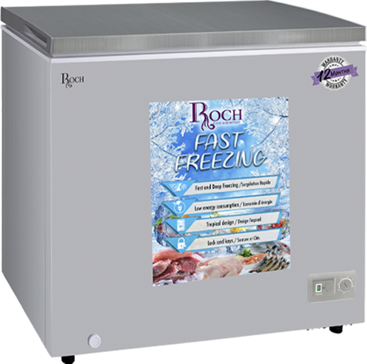 ROCH RCF-230-B Chest Freezer – 230L Household Freezer, Grey